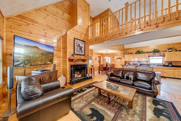 Living room with TV & Fireplace