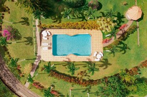 The lake view pool is perfect for relaxing sunny days at home.