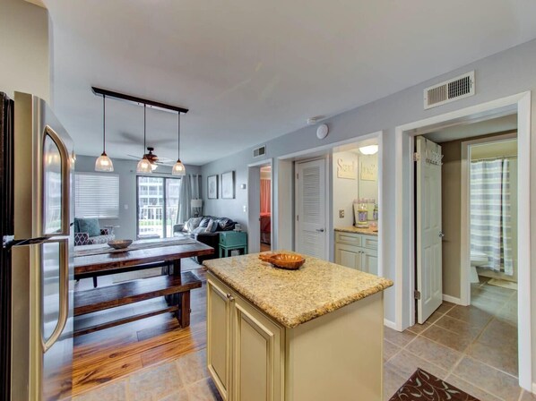 Kitchen - the bedrooms and bathrooms are located on right-side of the condo