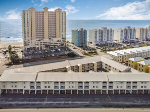 Directly across the street from white sand beaches