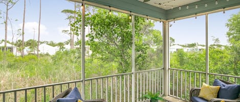 Peaceful screened in porch.