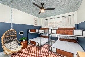 This bunk room isn’t just for kids! Full size bunks for up to 8 adults. 