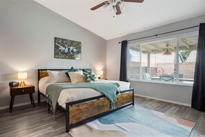 Bedroom with a warm king size bed