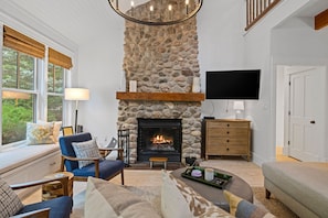 Cozy up next to our stone fireplace.