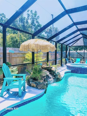 pool area, waterfall in pool