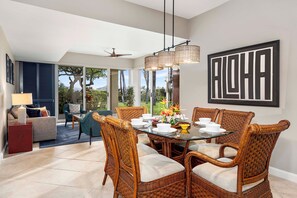 Spacious Layout: Vista Waikoloa villa boasts extra living space and ceiling fans, offering natural ventilation in addition to the central air conditioner.