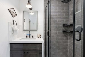 Illuminated mirror in bathroom