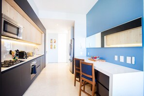 Elegant and well-stocked kitchen