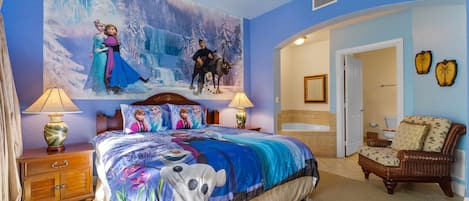 Frozen themed bedroom with queen bed
