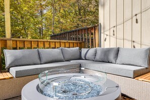 Furnished Deck | Gas Fire Pit Table | Gas Grill