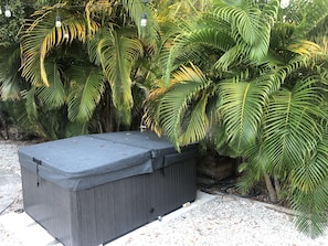 Backyard outdoor patio hot tub