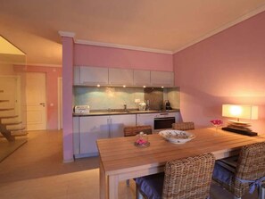 View of the open kitchen. 
