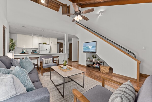 Stairs lead to Loft guest bedroom