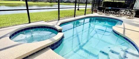 Your own pool and spa with lake view