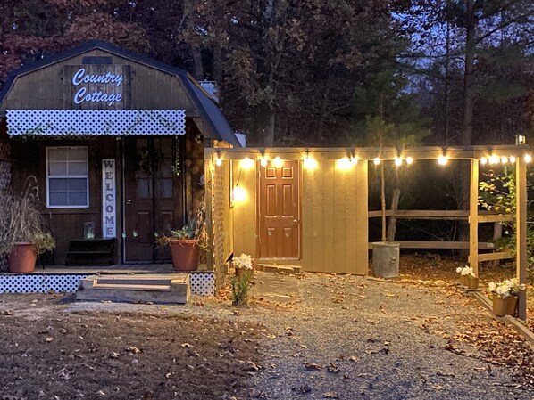 Sunset with cafe lights