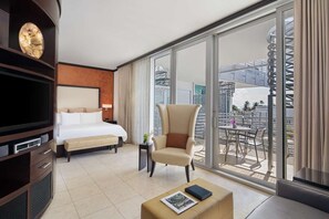 Unit with King bed. Exact unit will be assigned upon arrival. Views, colors, and decor may vary.