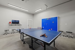 Ping Pong, 8 ft Lego wall, Netflix, Disney+, Hulu, Bluetooth speaker.