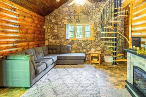 Living Room | 2-Story Cabin | Central Heating & A/C | In-Unit Laundry