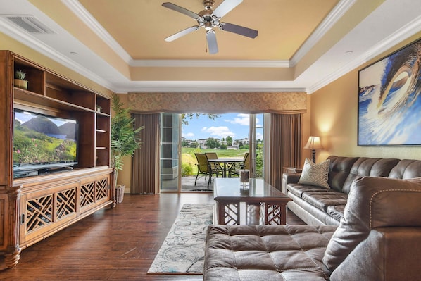 Living room with golf course view
