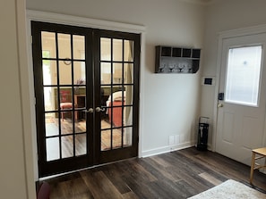 Entryway with French doors closed