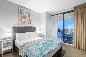 Bedroom with private balcony & blockout curtains