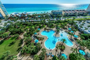 Aerial Shot of Pool and Gulf- Sterling Shores