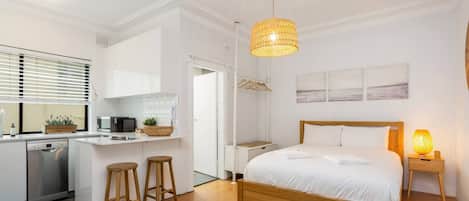 This light-filled studio provides a gorgeous haven for couples or solo travellers to Bondi Beach.
