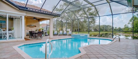 Updated pool with lake view