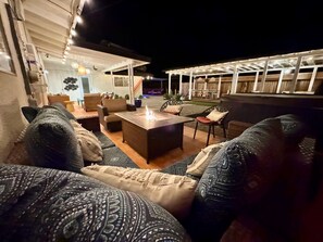 Fire pit and backyard at night