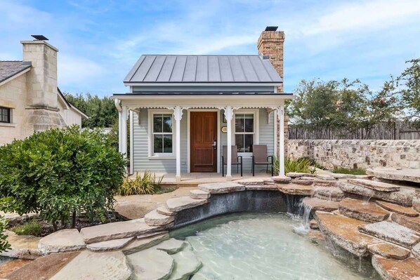 Front door and pond