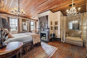 Couch and fireplace