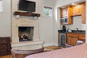 Fireplace and kitchen