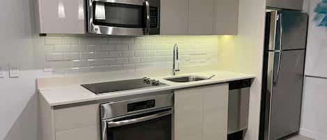 Modern Kitchen with subway tiles decoration and led lighting