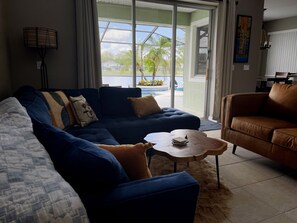 The Main Living Room Overlooking the Pool & Lake