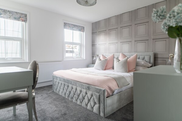 Spacious master bedroom with bamboo memory foam mattress
