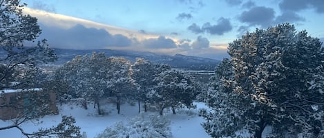 Snowy Sandia Mountains in the distance