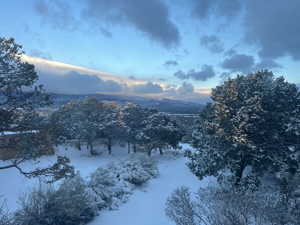 Snowy Sandia Mountains in the distance