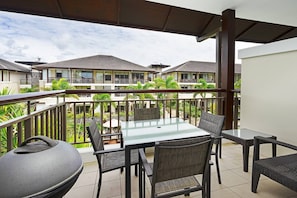 Enjoy your morning coffee or a glass of wine on the balcony, overlooking the glistening communal pool.