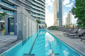 Make a splash in the large outdoor swimming pool. There are deck chairs for relaxing beneath the sunshine.
