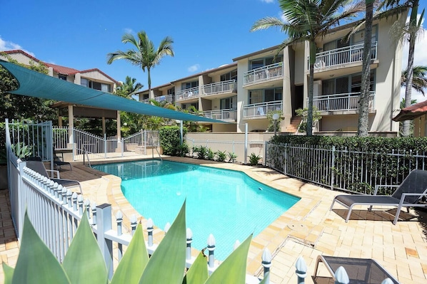 Guests can take advantage of the building’s shared amenities including a swimming pool.