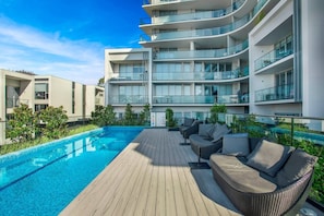 Make use of the apartment's luxury facilities including the heated outdoor pool and shaded lounge area