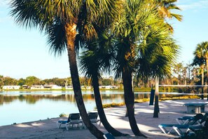 Sandy Beach Area to play volleyball, jet ski, and swim in the lake.