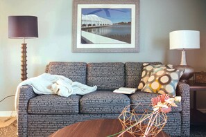 Living Room features a sleeper sofa for an extra two guests.