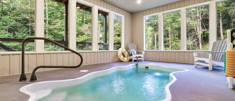 Heated Indoor Pool room with gorgeous 180 degree views