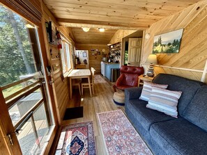 Front room all Lake facing. Wide angle used in some photos to capture more of this cozy space