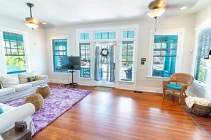 Step inside from the porch to the spacious living room