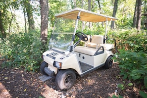 Enjoy buzzing around the community in your own included golf cart!