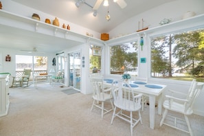 Dining area with a beautiful outdoor view.
