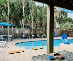 New Sitting Swings w/ View into Patio and Outdoor Oasis!