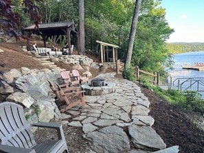 Enjoy the Cocktail Gazebo and amazing custom rock fire pit we call Stonehenge!